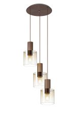 Brandroot 50cm Round Pendant, 3 Light Adjustable E27, Mocha/Amber Fade Glass