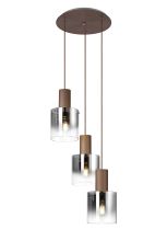 Brandroot 50cm Round Pendant, 3 Light Adjustable E27, Mocha/Smoke Fade Glass