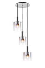 Brandroot 50cm Round Pendant, 3 Light Adjustable E27, Polished Nickel/Black/Iridescent Fade Glass