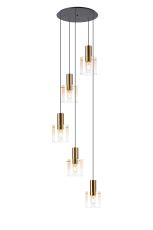 Brandroot 65cm Round Pendant, 5 Light Adjustable E27, Brass/Sand Black/Amber Fade Glass