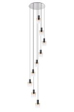 Brandroot 80cm Round Pendant, 9 Light Adjustable E27, Black/Amber Fade Glass Item Weight: 22kg