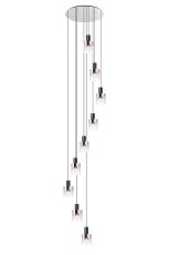 Brandroot 80cm Round Pendant, 9 Light Adjustable E27, Black/Iridescent Fade Glass Item Weight: 22kg