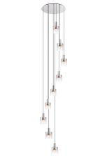 Brandroot 90cm Round Pendant, 9 Light E27, Polished Nickel/Black/Iridescent Fade Glass Item Weight: 22kg