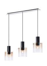 Brandroot Linear Pendant, 3 Light Adjustable E27, Black/Amber Fade Glass