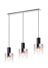 Brandroot Linear Pendant, 3 Light Adjustable E27, Black/Iridescent Fade Glass