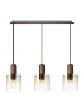 Brandroot Linear Pendant, 3 Light Adjustable E27, Mocha/Amber Fade Glass