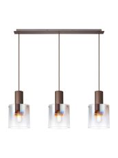 Brandroot Linear Pendant, 3 Light Adjustable E27, Mocha/Iridescent Fade Glass