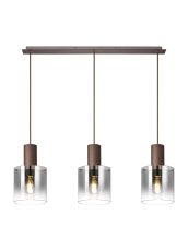 Brandroot Linear Pendant, 3 Light Adjustable E27, Mocha/Smoke Fade Glass