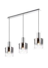 Brandroot Linear Pendant, 3 Light Adjustable E27, Polished Nickel/Black/Smoke Fade Glass