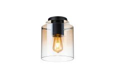 Brandroot 20cm Round Ceiling Flush, 1 Light Flush Fitting E27, Black/Amber Fade Glass