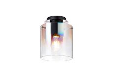 Brandroot 20cm Round Ceiling Flush, 1 Light Flush Fitting E27, Black/Iridescent Fade Glass