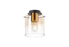 Brandroot 20cm Round Ceiling Flush, 1 Light Flush Fitting E27, Brass/Sand Black/Amber Fade Glass