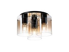 Brandroot 37cm Round Ceiling Flush, 3 Light Flush Fitting, Black/Amber Fade Glass