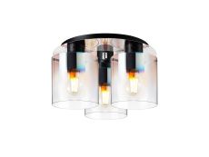 Brandroot 37cm Round Ceiling Flush, 3 Light Flush Fitting, Black/Iridescent Fade Glass