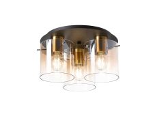 Brandroot 37cm Round Ceiling Flush, 3 Light Flush Fitting, Brass/Sand Black/Amber Fade Glass