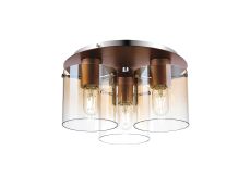 Brandroot 37cm Round Ceiling Flush, 3 Light Flush Fitting, Mocha/Amber Fade Glass