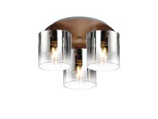 Brandroot 37cm Round Ceiling Flush, 3 Light Flush Fitting, Mocha/Smoke Fade Glass