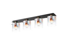 Brandroot Linear Ceiling Flush, 4 Light Flush Fitting, Brass/Sand Black/Iridescent Fade Glass