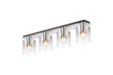 Brandroot Linear Ceiling Flush, 4 Light Flush Fitting, Polished Nickel/Black/Iridescent Fade Glass