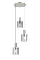Brandroot Ribbed 49.5cm Round Pendant, 3 Light Adjustable E27, Beige Stone/Smoke Narrow Line Glass