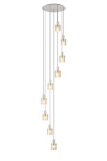 Brandroot Ribbed 86cm Round Pendant, 9 Light Adjustable E27, Beige Stone/Amber Narrow Line Glass Item Weight: 21kg