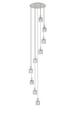 Brandroot Ribbed 86cm Round Pendant, 9 Light Adjustable E27, Beige Stone/Smoke Narrow Line Glass Item Weight: 21kg