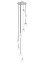 Brandroot Ribbed 86cm Round Pendant, 9 Light Adjustable E27, Beige Stone/Clear Wide Line Glass Item Weight: 21kg