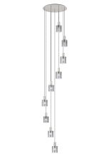 Brandroot Ribbed 86cm Round Pendant, 9 Light Adjustable E27, Beige Stone/Smoke Wide Line Glass Item Weight: 21kg