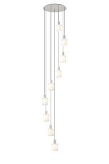 Brandroot Ribbed 86cm Round Pendant, 9 Light Adjustable E27, Beige Stone/Gloss White Wide Line Glass Item Weight: 21kg
