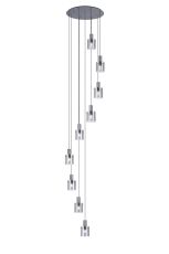 Brandroot Ribbed 86cm Round Pendant, 9 Light Adjustable E27, Dark Grey/Smoke Narrow Line Glass Item Weight: 21kg