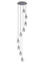 Brandroot Ribbed 86cm Round Pendant, 9 Light Adjustable E27, Dark Grey/Smoke Wide Line Glass Item Weight: 21kg