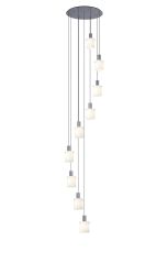 Brandroot Ribbed 86cm Round Pendant, 9 Light Adjustable E27, Dark Grey/Gloss White Wide Line Glass Item Weight: 21kg