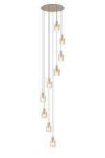 Brandroot Ribbed 86cm Round Pendant, 9 Light Adjustable E27, Light Gold/Amber Narrow Line Glass Item Weight: 21kg