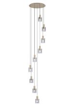 Brandroot Ribbed 86cm Round Pendant, 9 Light Adjustable E27, Light Gold/Smoke Narrow Line Glass Item Weight: 21kg