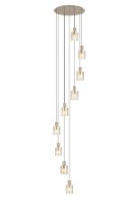 Brandroot Ribbed 86cm Round Pendant, 9 Light Adjustable E27, Light Gold/Amber Wide Line Glass Item Weight: 21kg