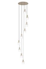 Brandroot Ribbed 86cm Round Pendant, 9 Light Adjustable E27, Light Gold/Clear Wide Line Glass Item Weight: 21kg