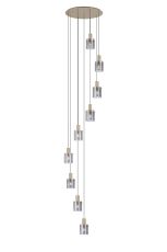 Brandroot Ribbed 86cm Round Pendant, 9 Light Adjustable E27, Light Gold/Smoke Wide Line Glass Item Weight: 21kg