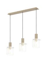 Brandroot Ribbed Linear Pendant, 3 Light Adjustable E27, Light Gold/Frosted/Clear Wide Line Glass