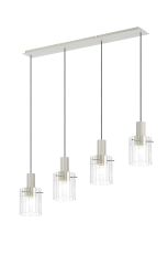 Brandroot Ribbed Linear Pendant, 4 Light Adjustable E27, Beige Stone/Clear Wide Line Glass
