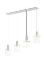 Brandroot Ribbed Linear Pendant, 4 Light Adjustable E27, Beige Stone/Frosted/Clear Wide Line Glass