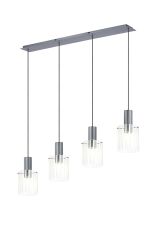 Brandroot Ribbed Linear Pendant, 4 Light Adjustable E27, Dark Grey/Frosted/Clear Wide Line Glass