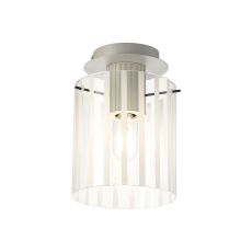Brandroot Ribbed 21cm Round Ceiling Flush, 1 Light Flush Fitting E27, Beige Stone/Frosted/Clear Wide Line Glass