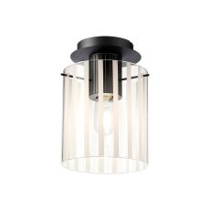 Brandroot Ribbed 21cm Round Ceiling Flush, 1 Light Flush Fitting E27, Dark Grey/Frosted/Clear Wide Line Glass