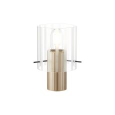 Brandroot Ribbed Table Lamp, 1 Light E27, Light Gold/Frosted/Clear Wide Line Glass