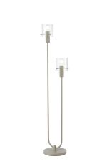 Brandroot Ribbed Stepped Floor Lamp, 2 Light E27, Beige Stone/Clear Narrow Line Glass