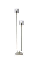 Brandroot Ribbed Stepped Floor Lamp, 2 Light E27, Beige Stone/Smoke Narrow Line Glass
