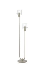 Brandroot Ribbed Stepped Floor Lamp, 2 Light E27, Beige Stone/Clear Wide Line Glass