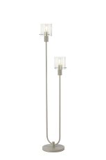 Brandroot Ribbed Stepped Floor Lamp, 2 Light E27, Beige Stone/Frosted/Clear Wide Line Glass