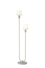 Brandroot Ribbed Stepped Floor Lamp, 2 Light E27, Beige Stone/Gloss White Wide Line Glass