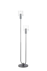 Brandroot Ribbed Stepped Floor Lamp, 2 Light E27, Dark Grey/Clear Narrow Line Glass